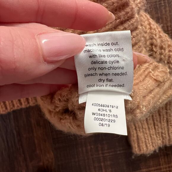 Elizabeth and James Open Stitch  Camel Tan Knit Crew Neck Sweater - XXL - Picture 7 of 7